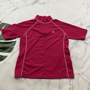 Coolibar Womens Cover Up Swim Shirt Size M Pink 1/4 Zip Short Sleeve Beach